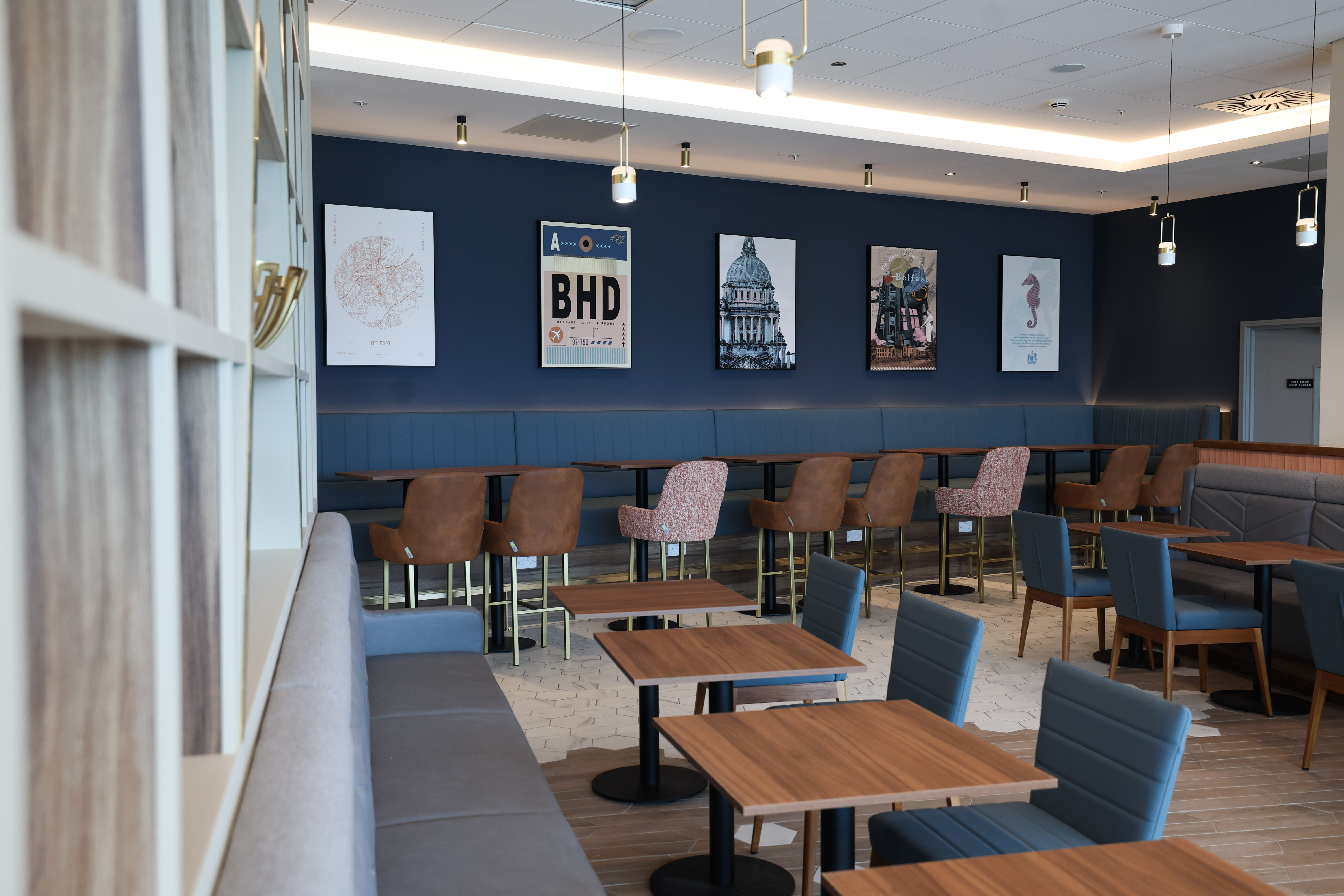 Wide range of comfortable seating options, from highchairs to sofas in the Belfast Aspire Lounge.