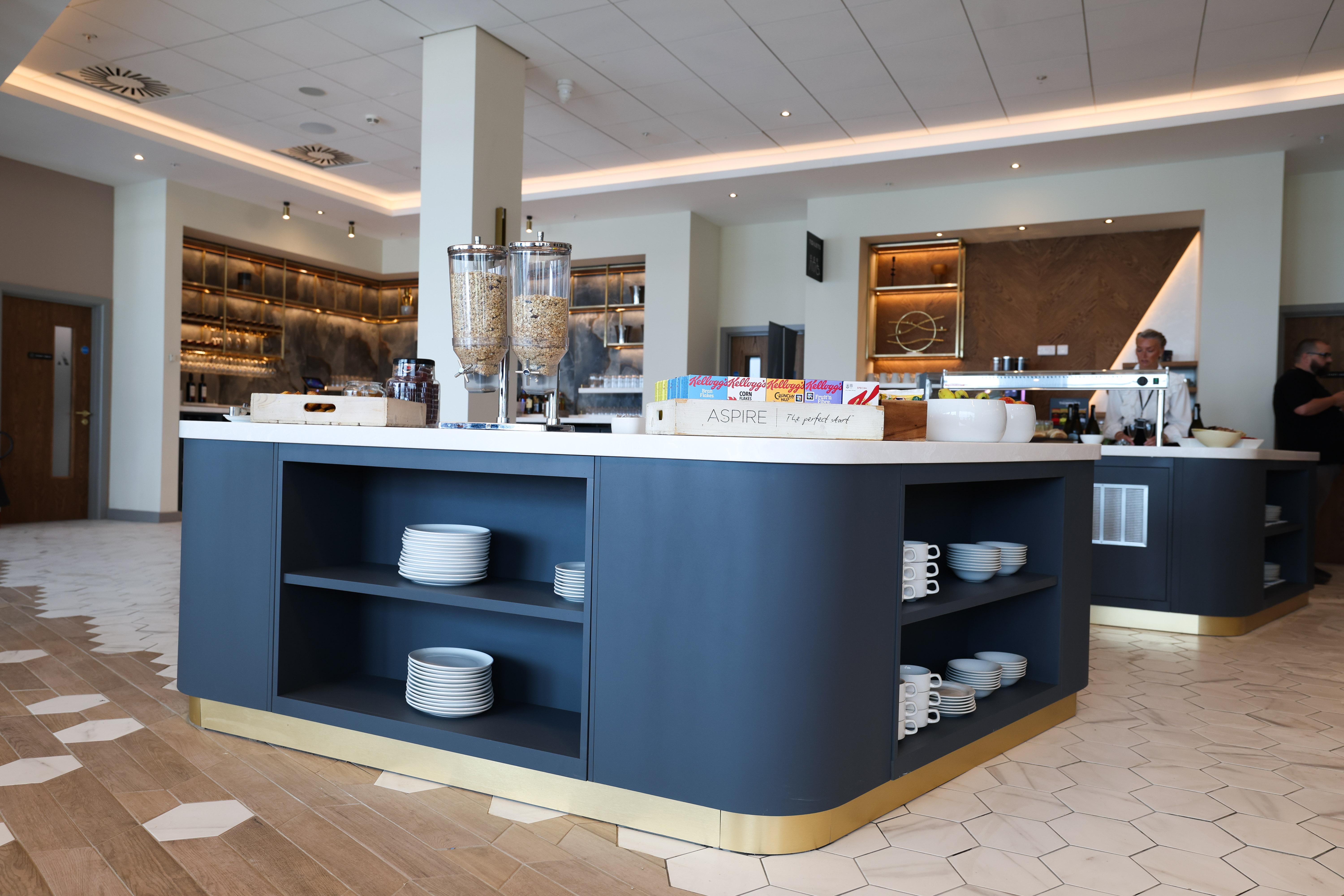 Spacious buffet counter offering delicious food in the Belfast Aspire Lounge.