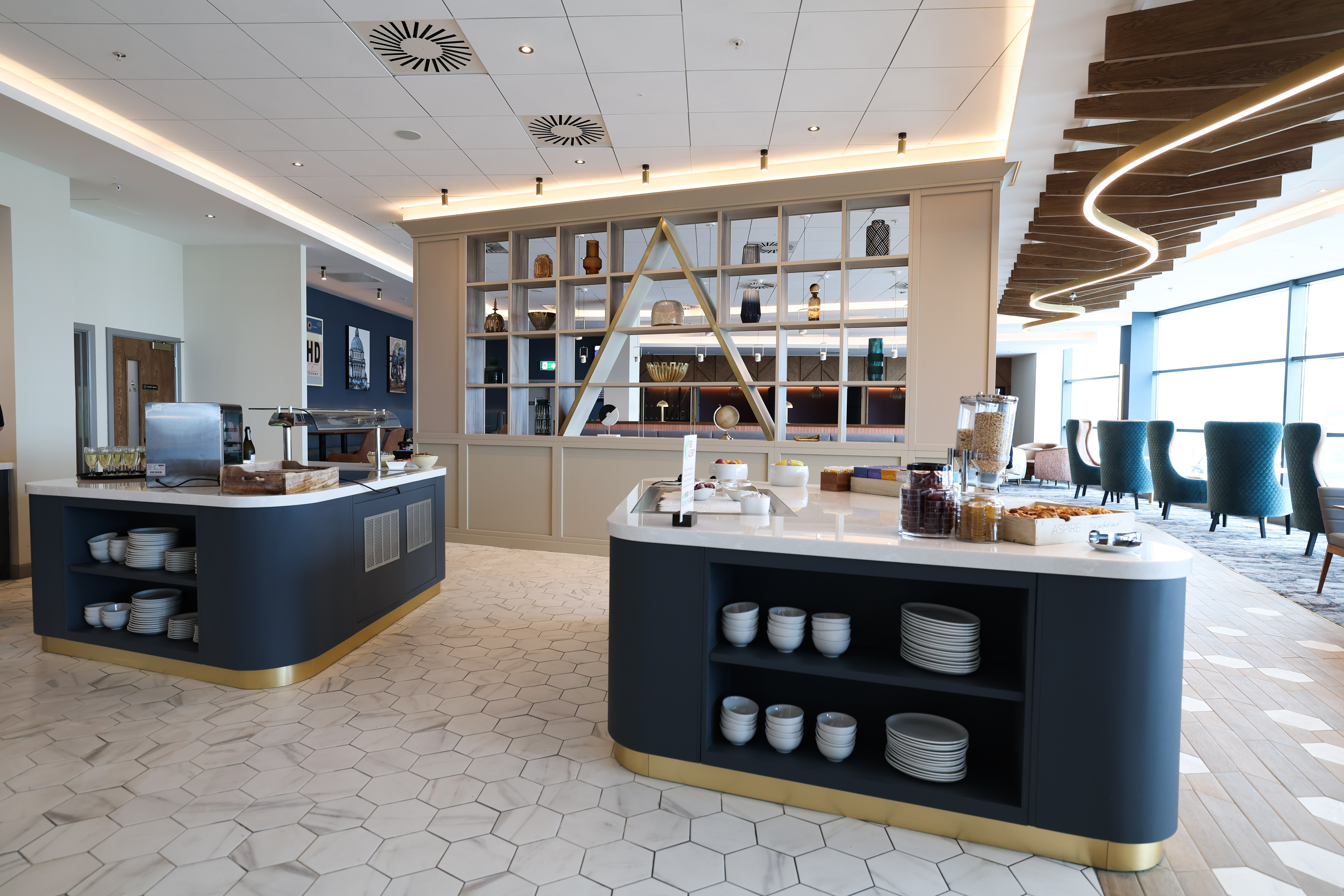 Spacious buffet counter offering delicious food in the Belfast Aspire Lounge.