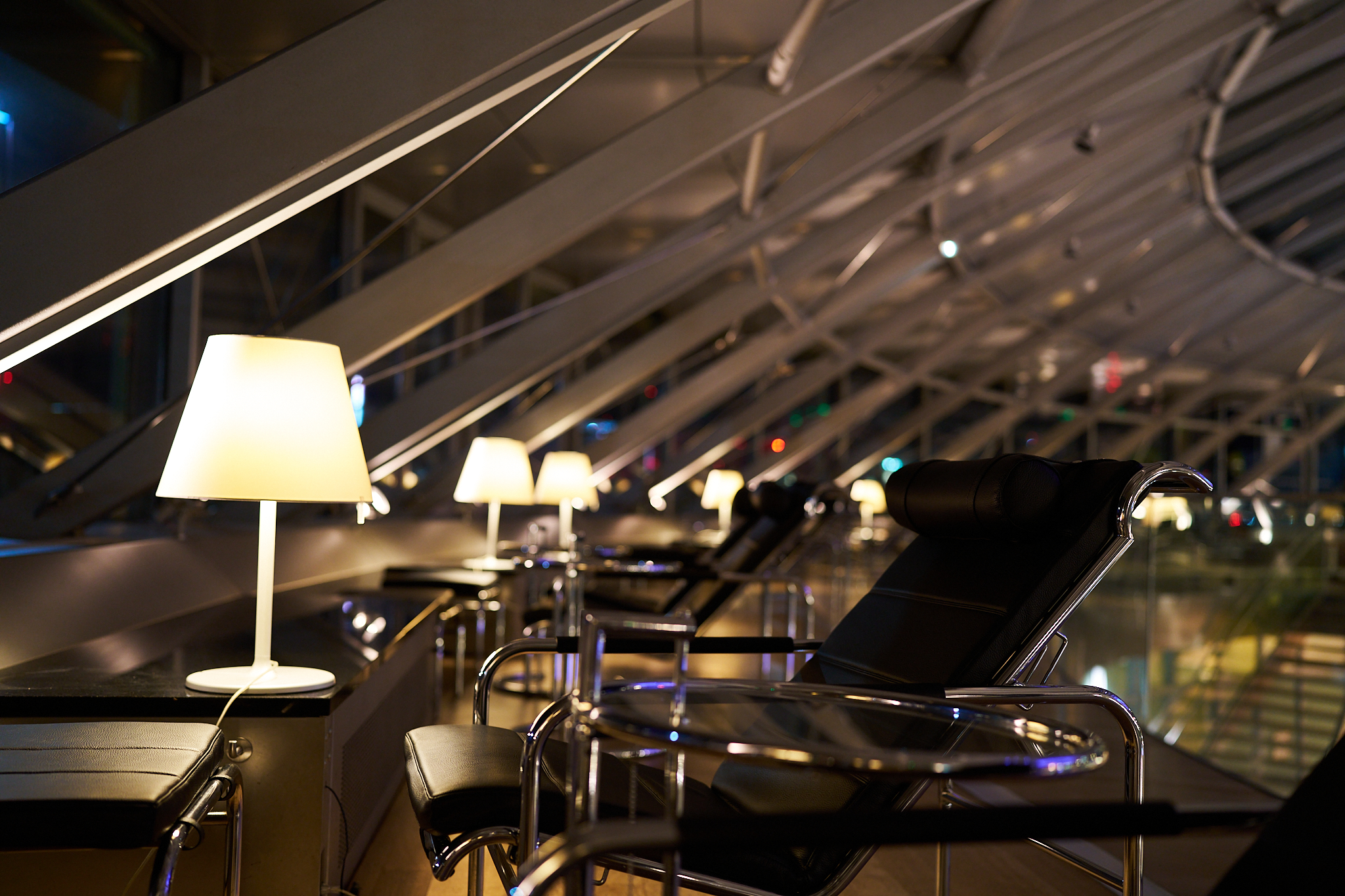 Lampshades providing ambient lighting in the Basel Lounge
